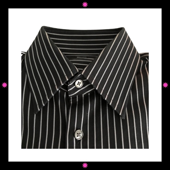 MEN'S LONG SLEEVE BLACK DRESS SHIRT WITH WHITE STRIPES BY BOSS 15 34/35 - Picture 4 of 6